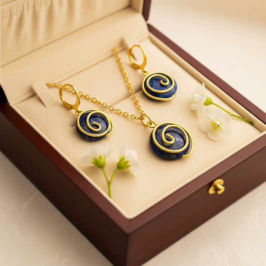 Luxusné balenie – set Lapis Lazuli náhrdelník a náušnice | Harakka Jewls