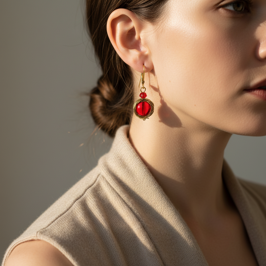 Visiace náušnice na modelke – handmade šperky | Harakka Jewls