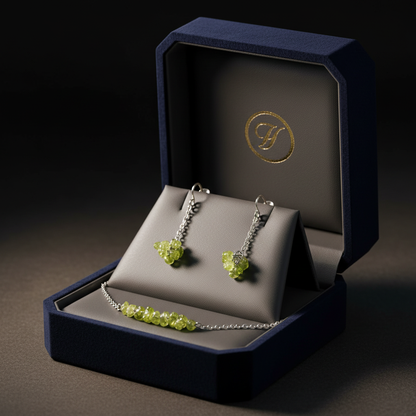 Ručne vyrobený set s olivínom v elegantnej šperkovnici – HARAKKA Jewls