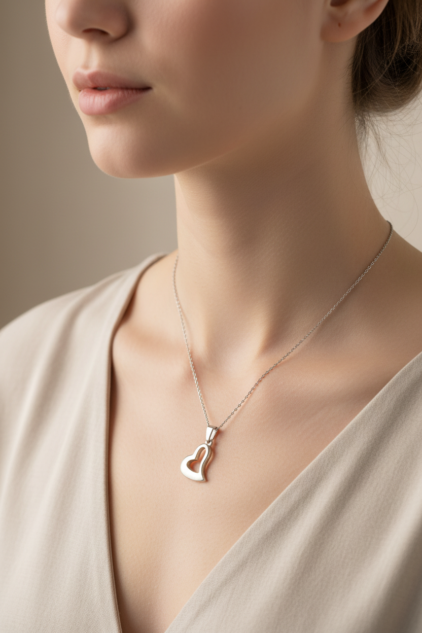 Prívesok Taňa – na modelke, detail krku, prirodzené svetlo, Harakka štýl