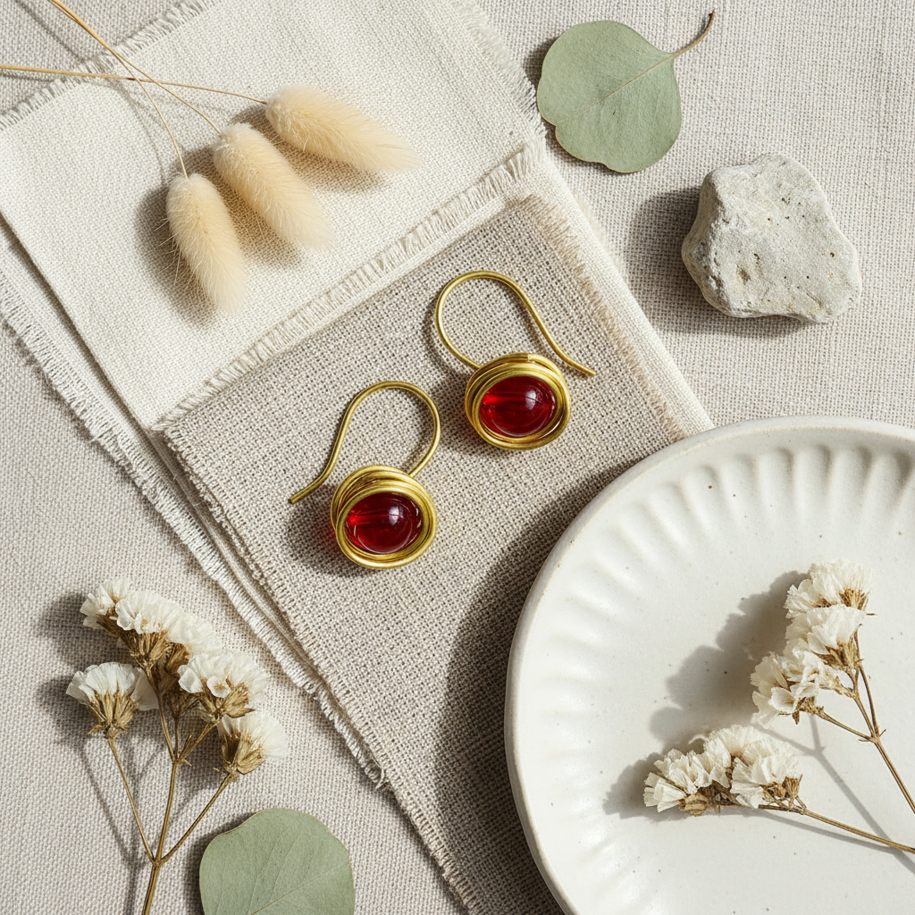 Visiace náušnice NA300 – luxusný flat lay | HARAKKA Jewls