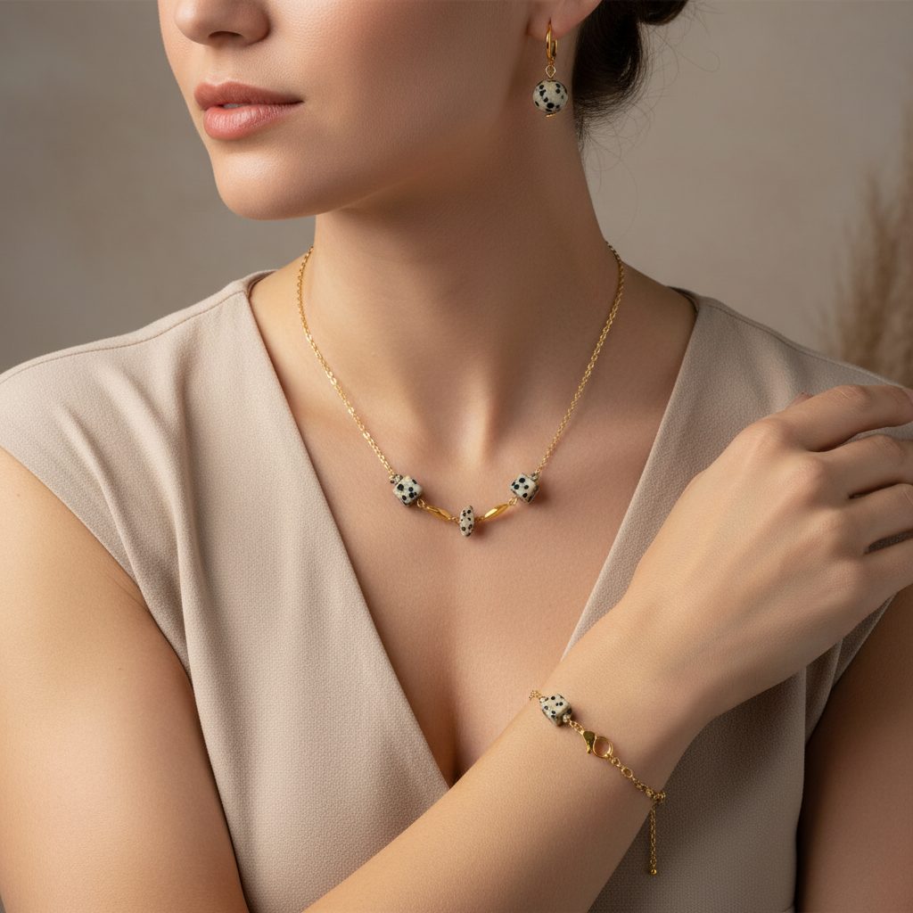 Set jaspis Dalmatin na modelke | HARAKKA Jewls