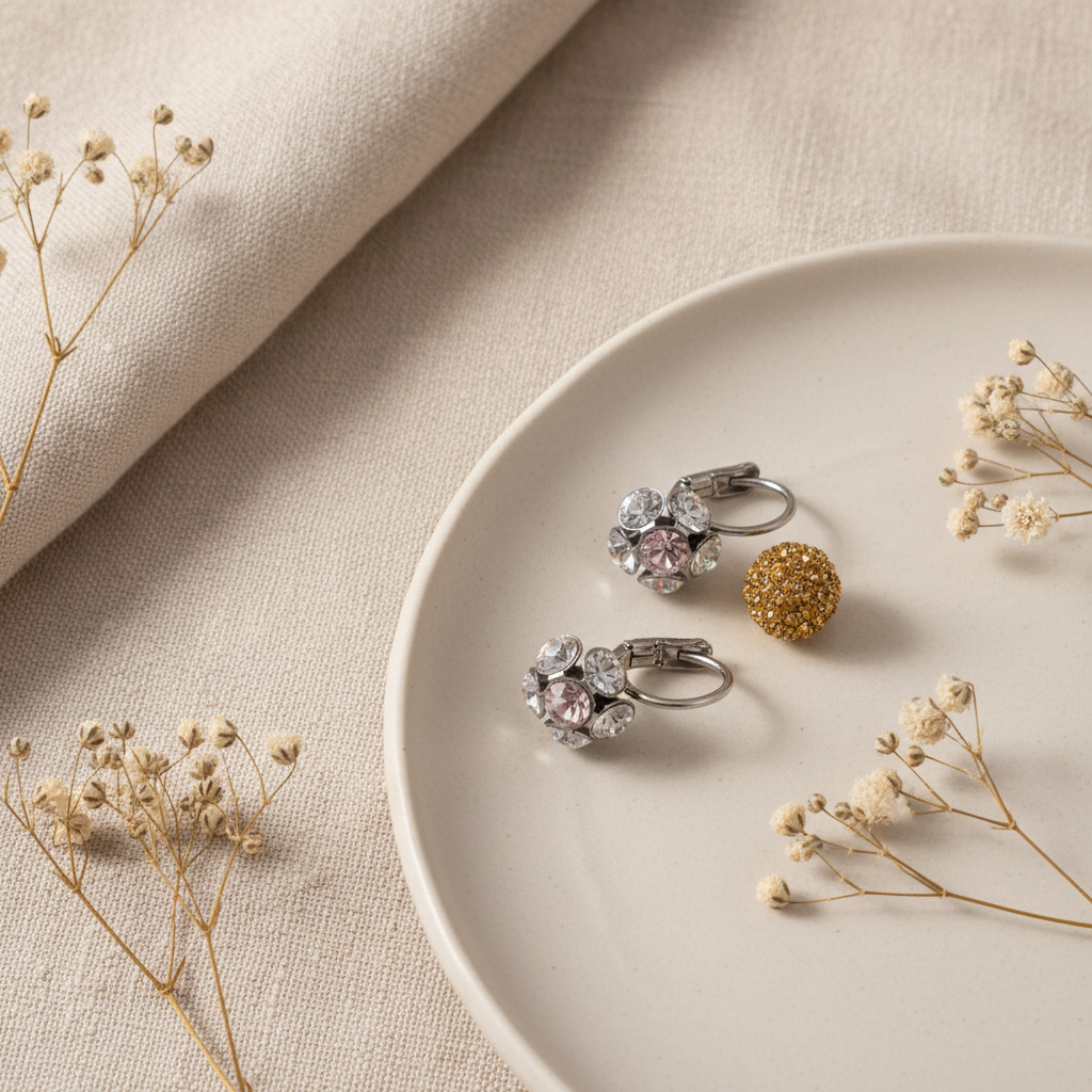 Kvetinové náušnice – luxusný flat lay Harakka