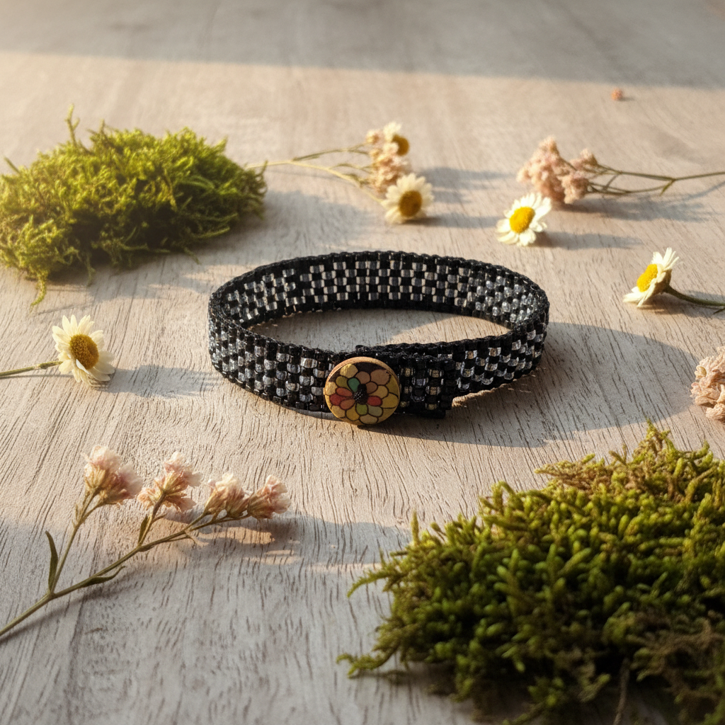 Náramok na prírodnom pozadí – flat lay Harakka