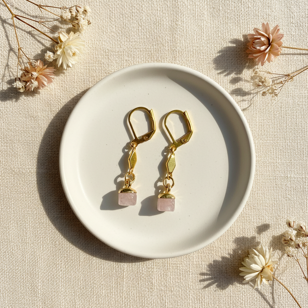 Náušnice ruženín – luxusný flat lay Harakka
