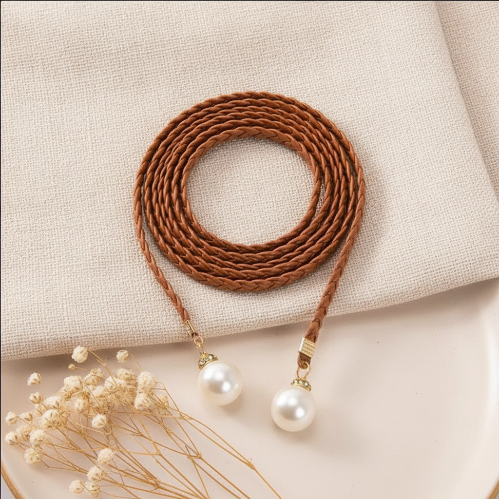 Pletená retiazka s perlami – Harakka flat lay
