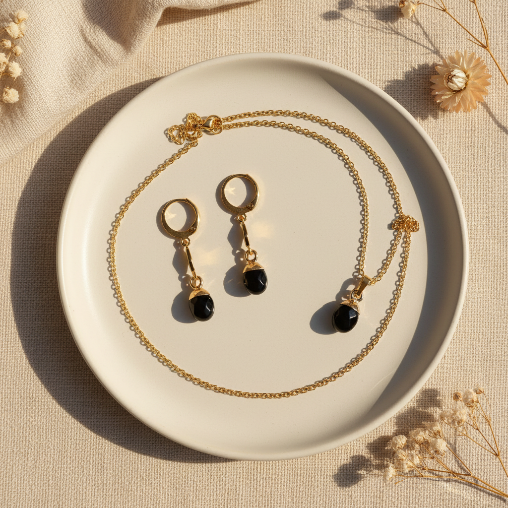 Sada čierny achát – luxusný flat lay Harakka