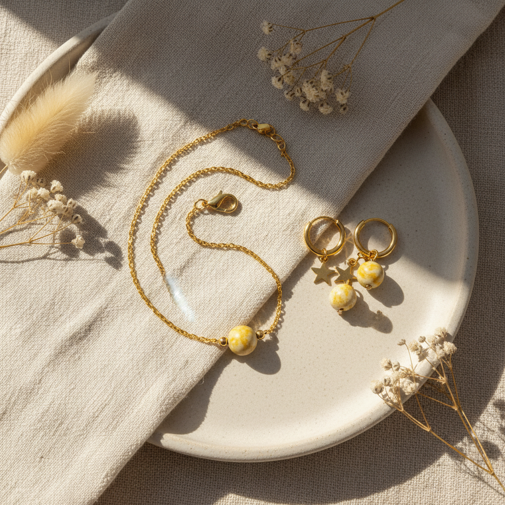 Set Jaspis Mookait — luxusný flat lay