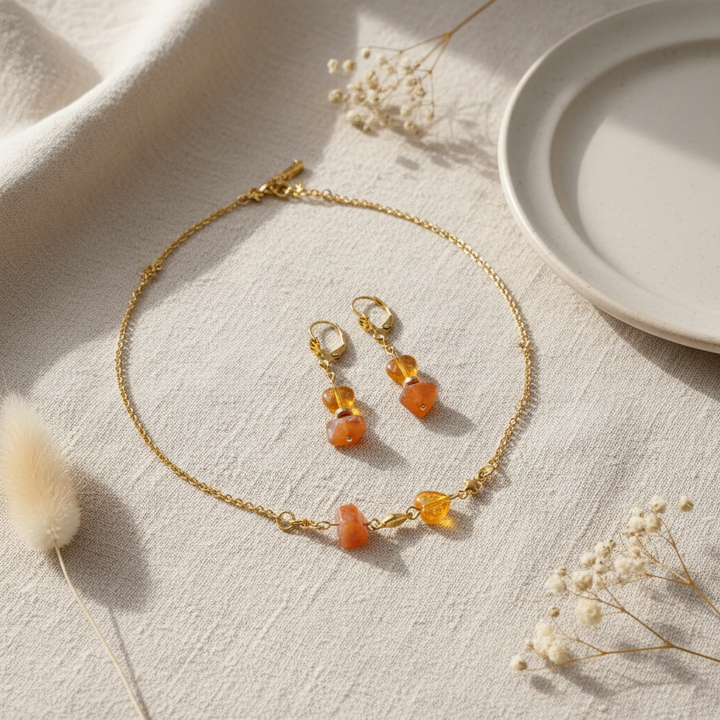Set Karneol S180 — luxusný flat lay