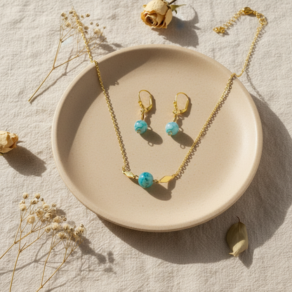 Set machový achát S182 – tyrkysová – Harakka flat lay