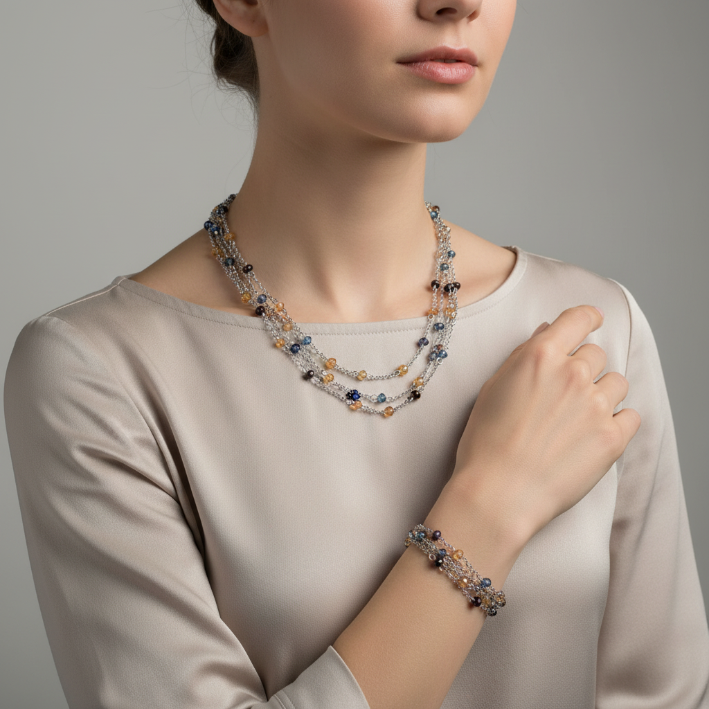 Set s brúsenými korálkami – na modelke